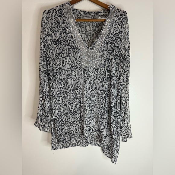 Chico's Tops - Chico's Black & White Leopard Print 100% silk Women's Tunic size XL (3)